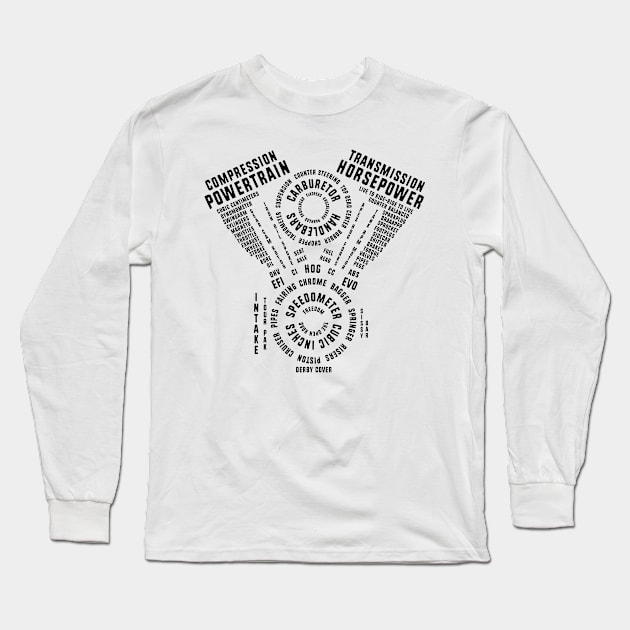 Motorcycle Engine Calligram Motor Word Art Long Sleeve T-Shirt by 36Artworks